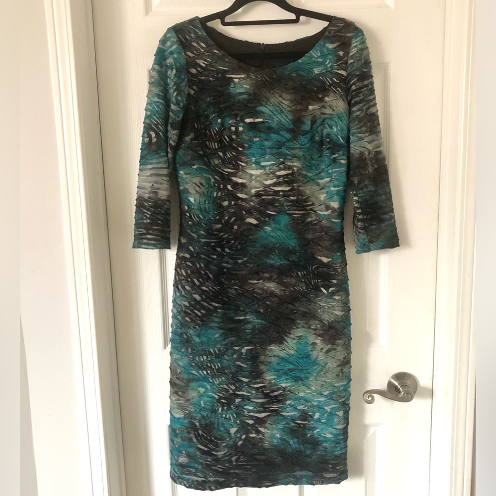 Frank Lyman Elegant Teal and Black Patterned Dress